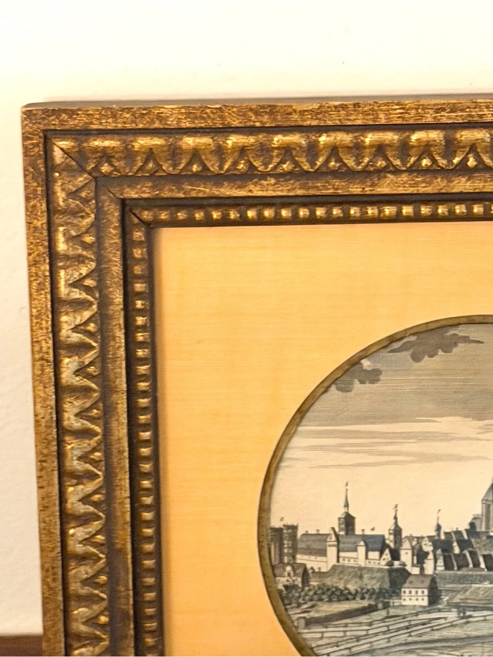 Vintage European Townscape Framed Art Ornate Gold Frame 10” Wall Decor